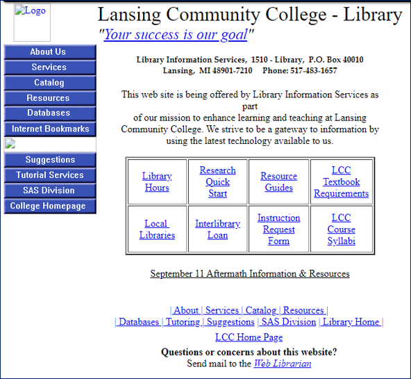 1st LCC Library homepage